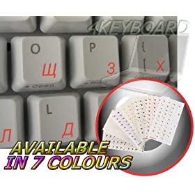RUSSIAN CYRILLIC KEYBOARD STICKERS WITH RED LETTERING ON TRANSPARENT BACKGROUND